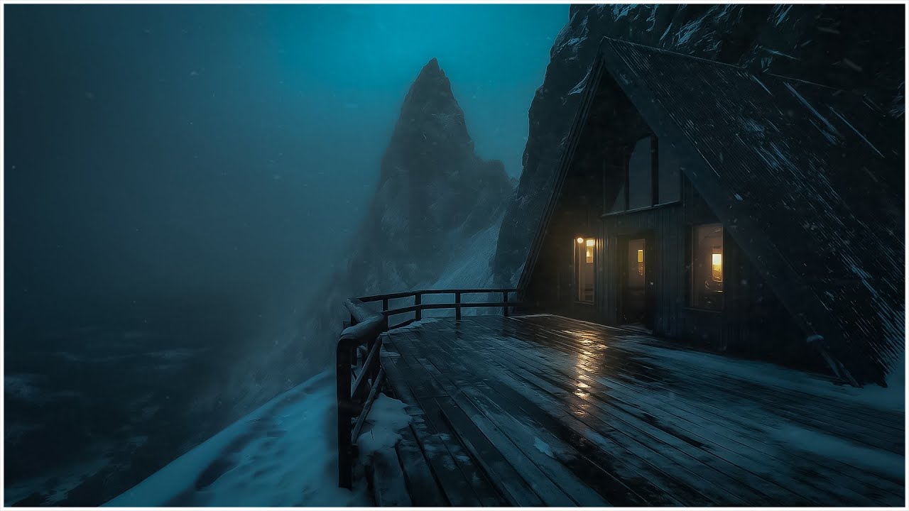 Mountain Cabin in Severe Blizzard | 10 Hours of Howling Winds & Snowfall Sounds