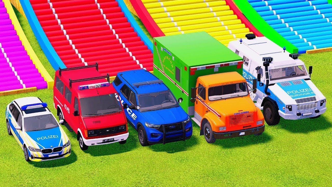 Ambulance and Cars Face Extreme Downhill Course with Severe Obstacles