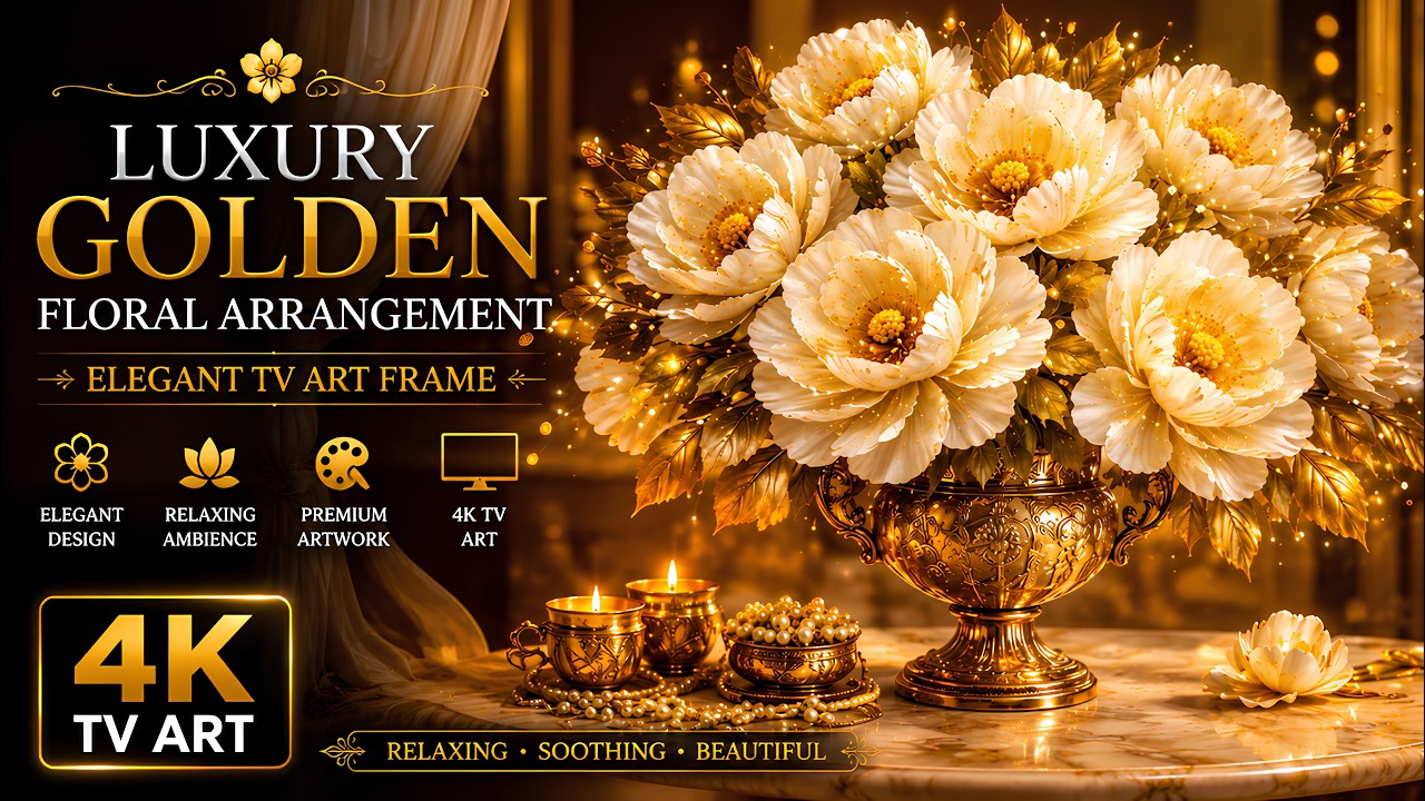 ✨ Luxury Golden Floral Arrangement 🌼 Elegant TV Art Frame | Relaxing Ambient Display 4K