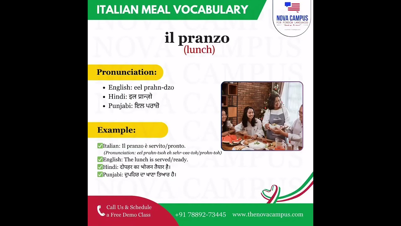 🥗 Italian Meal Vocabulary Series📚 Word of the Day: Il Pranzo – Lunch 🍝🍽️
