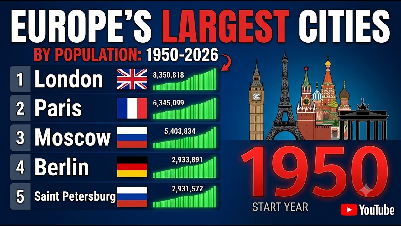 Крупнейшие города Европы по населению 1950&ndash;2026 🚀