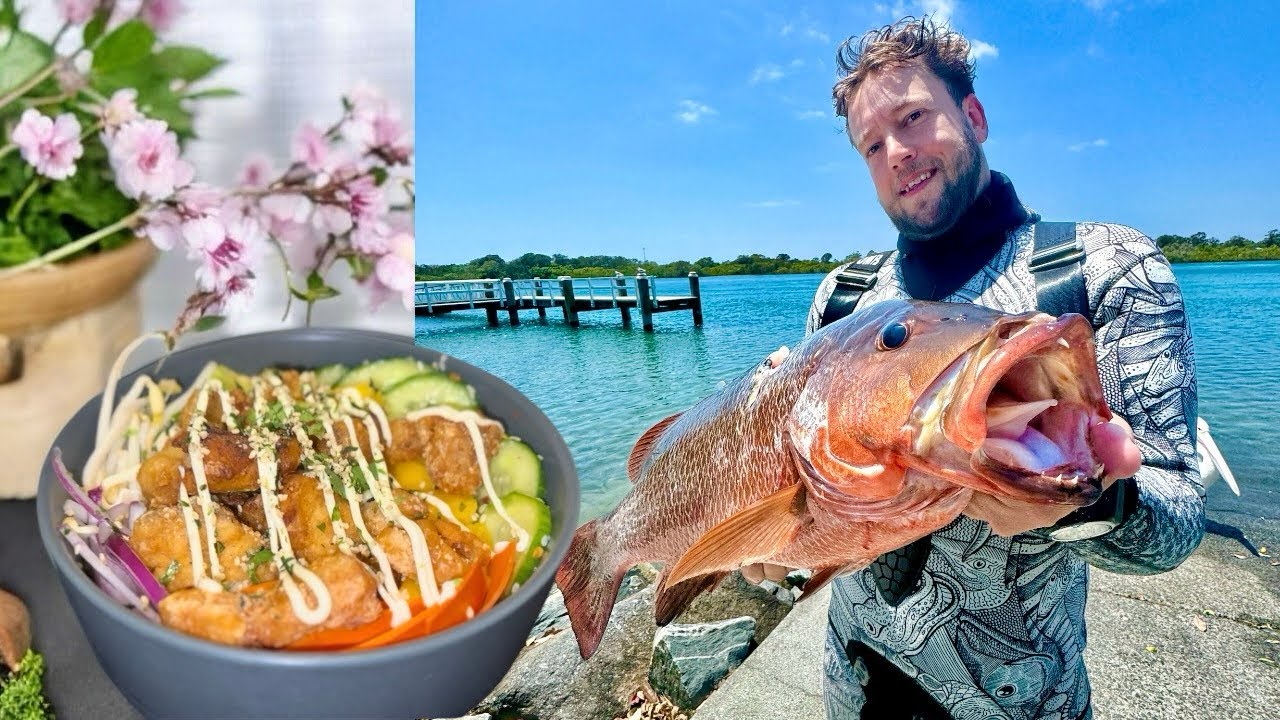 Spearfishing Big Gold Coast Mangrove Jack, Catch and Cook!