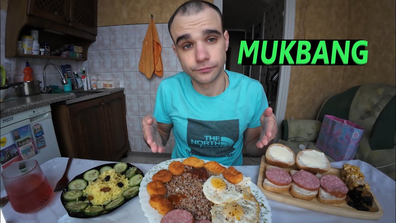 МУКБАНГ НАГГЕТСЫ С СЫРОМ / ЯИЧНИЦА / ГРЕЧКА / РИС / ЧАК - ЧАК / ОБЖОР / EATING MUKBANG ASMR АСМР 먹방