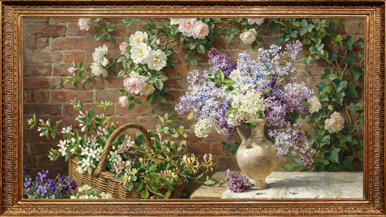Vintage Floral Oil Painting in Golden Frame 🪻 4K TV Art Screensaver | 2Hrs