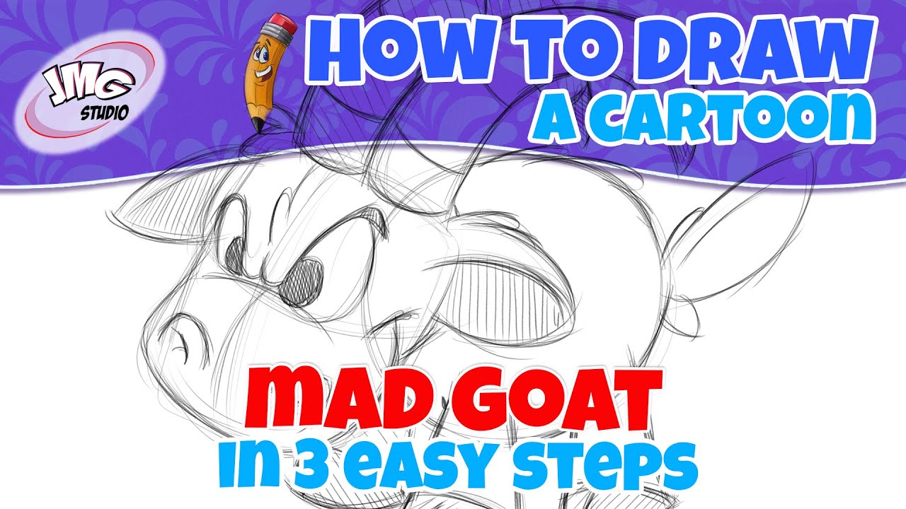 How to draw a cartoon mad goat in 3 easy steps