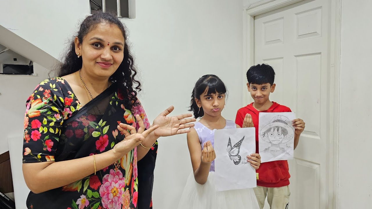 Ammu vs Nandu Drawing Challenge 🎨 | South Indian Prasadam Thali on Banana Leaf 🍛 | V5 Family Show