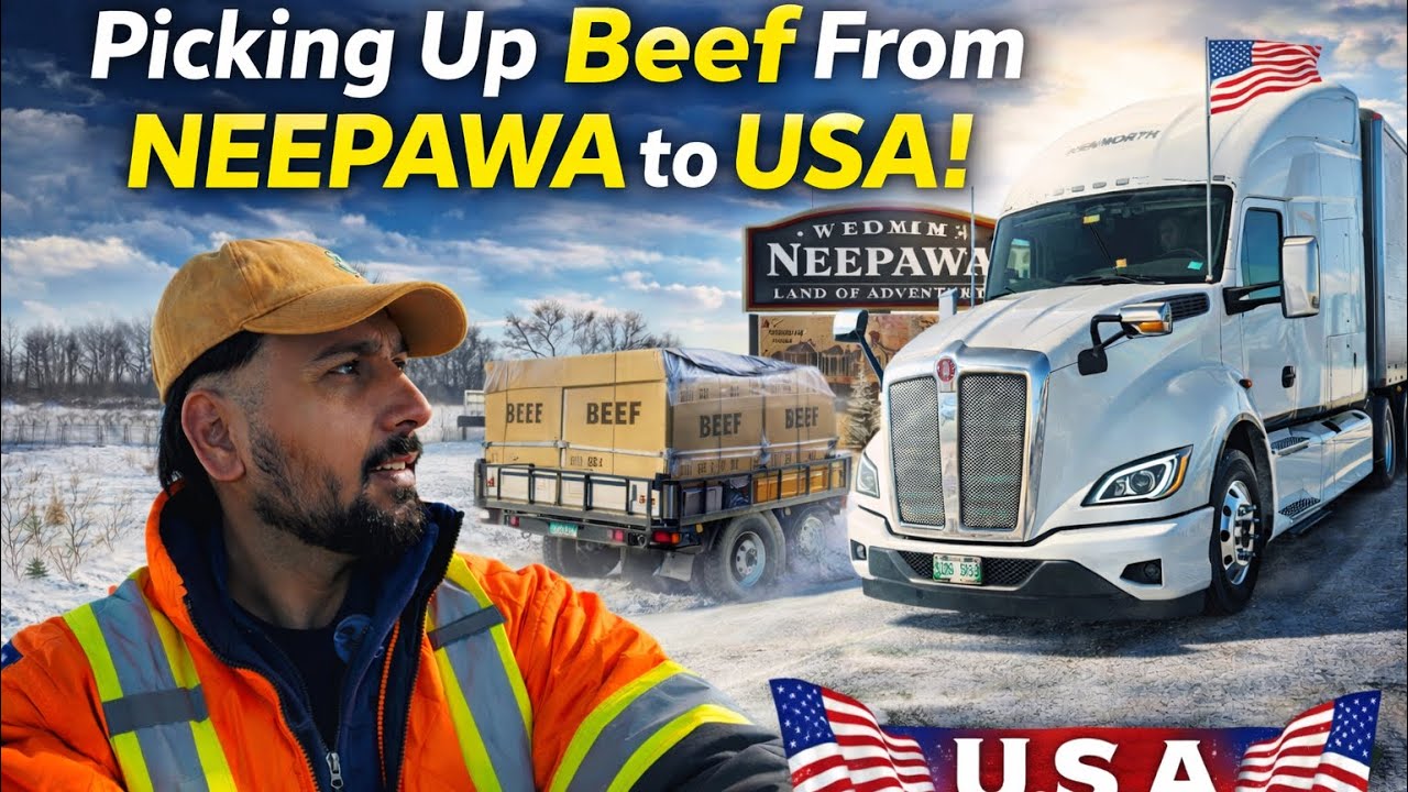 🚛 Picking Up Beef’s load from Neepawa to USA | Winter Trucking Journey ❄️