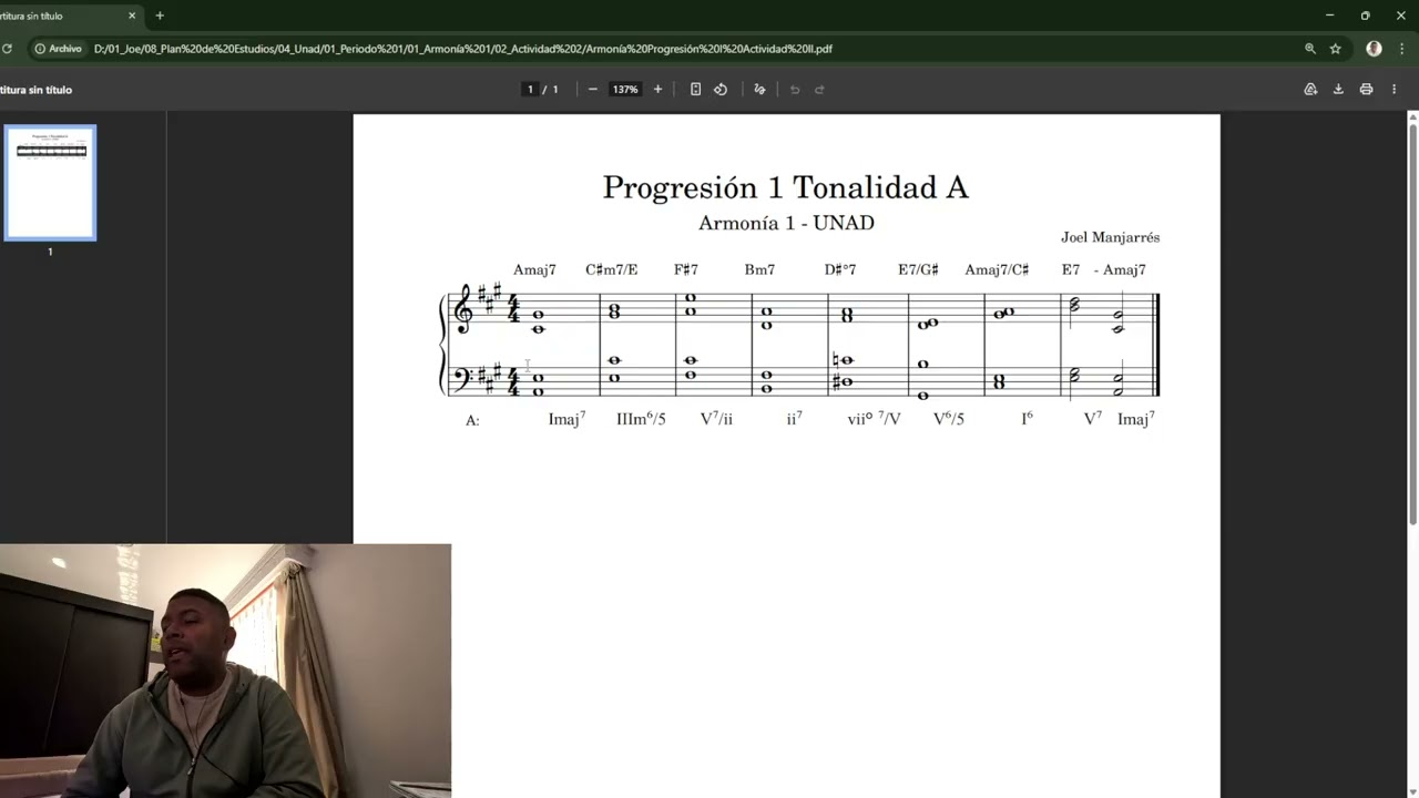 Armonía 1 - Taller N. 2 - Dominantes Secundarias - Joel Manjarrés - Tonalidad A