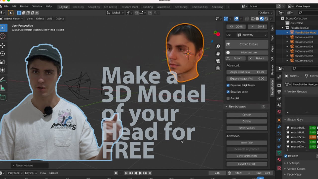 Make a 3D model of your face for FREE in Blender!! -Facebuilder Addon-