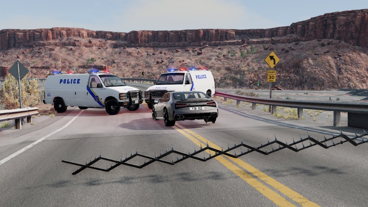 Massive Spike Strip Car Crashes #1 – BeamNG Drive