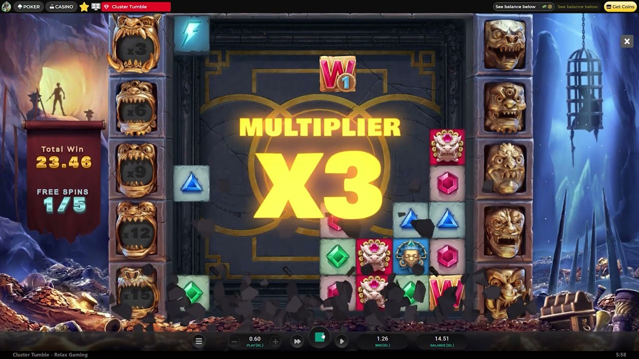 GlobalPoker Sweepstakes Casino: Cluster Tumble Crazy .60sc Win #globalpoker #clustertumble