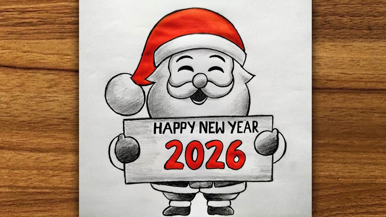 Happy new year drawing 2026 / New year drawing / New Year 2026 Card Making / 2026 drawing easy