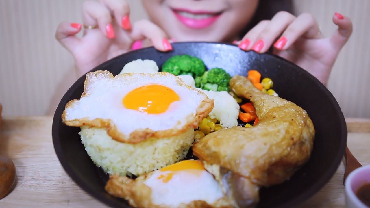 ASMR CHICKEN LEG RICE PAN (BIG BITE EATING SOUNDS) No Talking | LINH ASMR