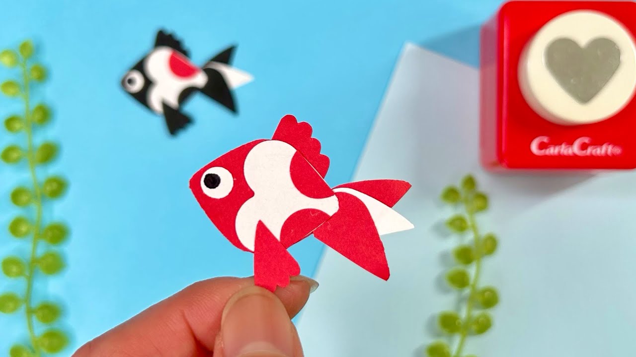 How to make a goldfish using a heart-shaped craft punch / ハート型のクラフトパンチを使った金魚の作り方