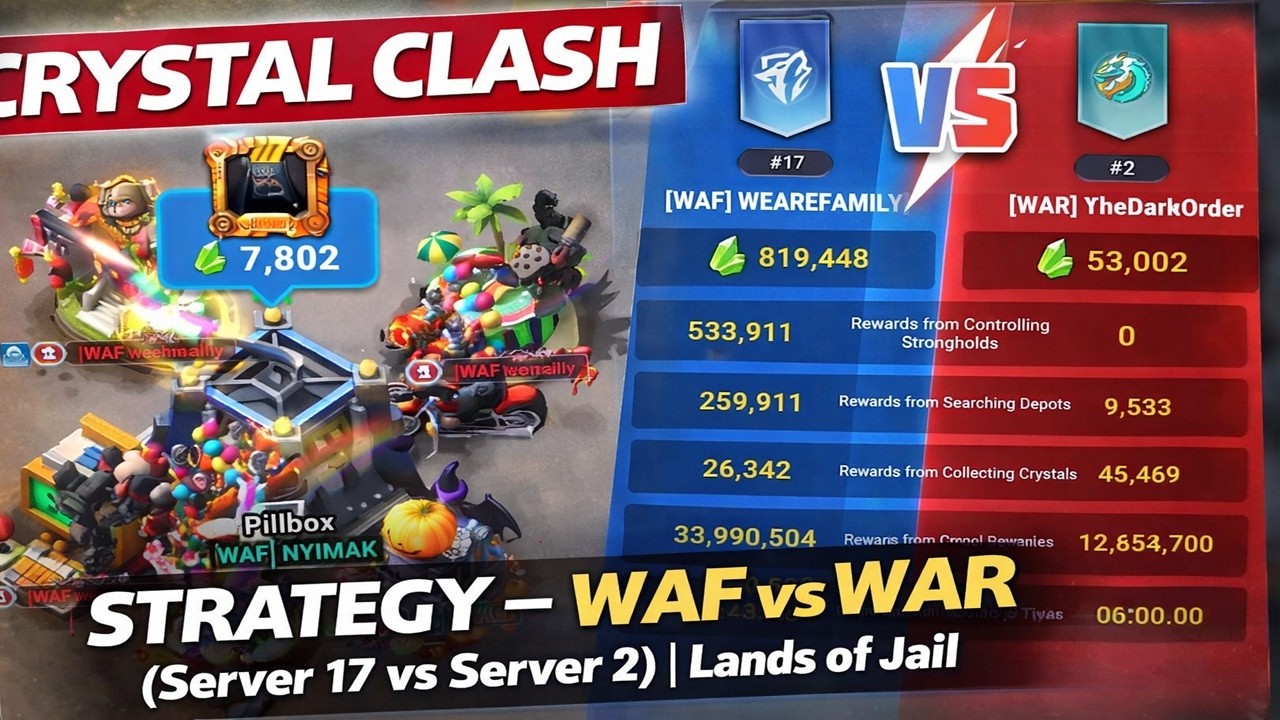 Стратегия в Crystal Clash – WAF против WAR (Сервер 17 против Сервера 2) | Земли тюрьмы