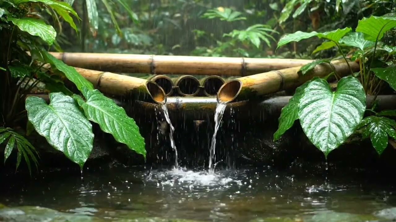 Deep Sleep Rain 🌧️ 2 Hour Heavy Rain & Bamboo Water Flow