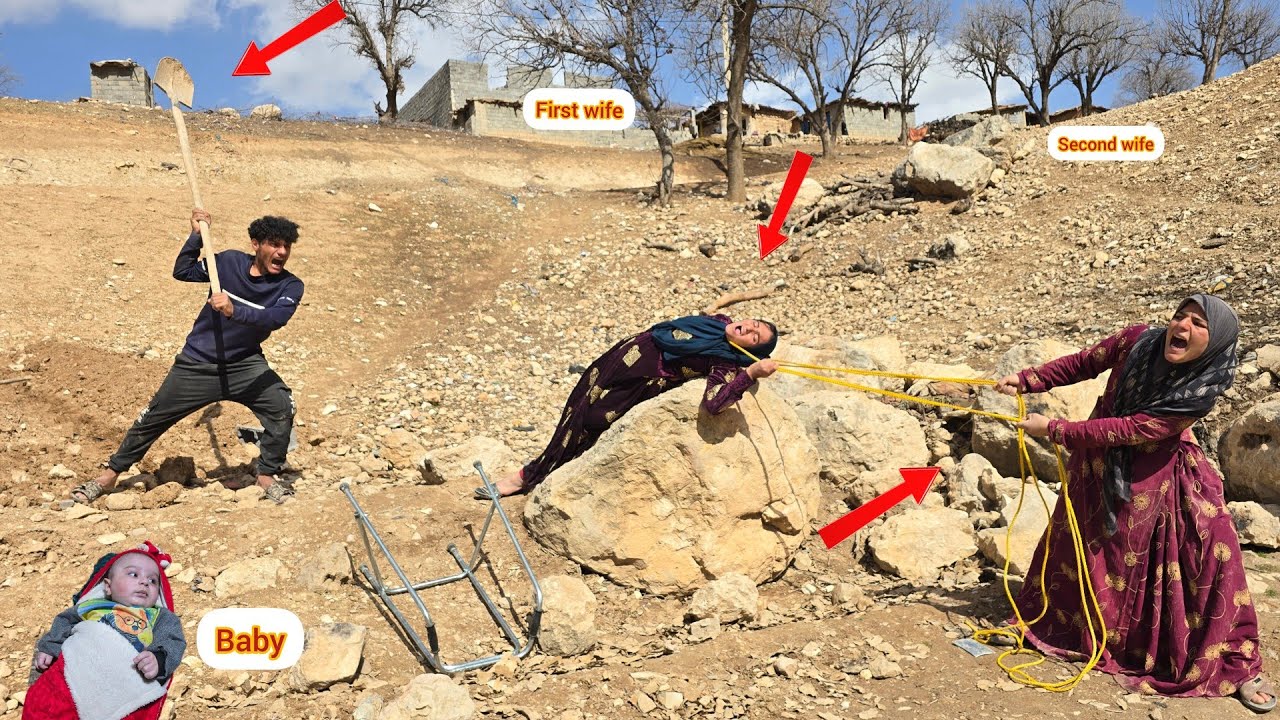 second woman has set up her tent, and first woman is sad and quarrels with second woman.