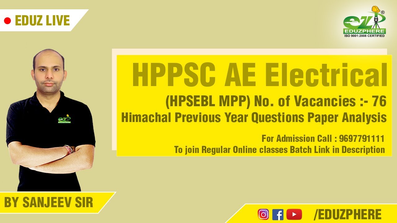 HPPSC AE Electrical Exam | 76 Vacancy | HPSEBL MPP Dept. | Previous year AE Himachal Paper Analysis