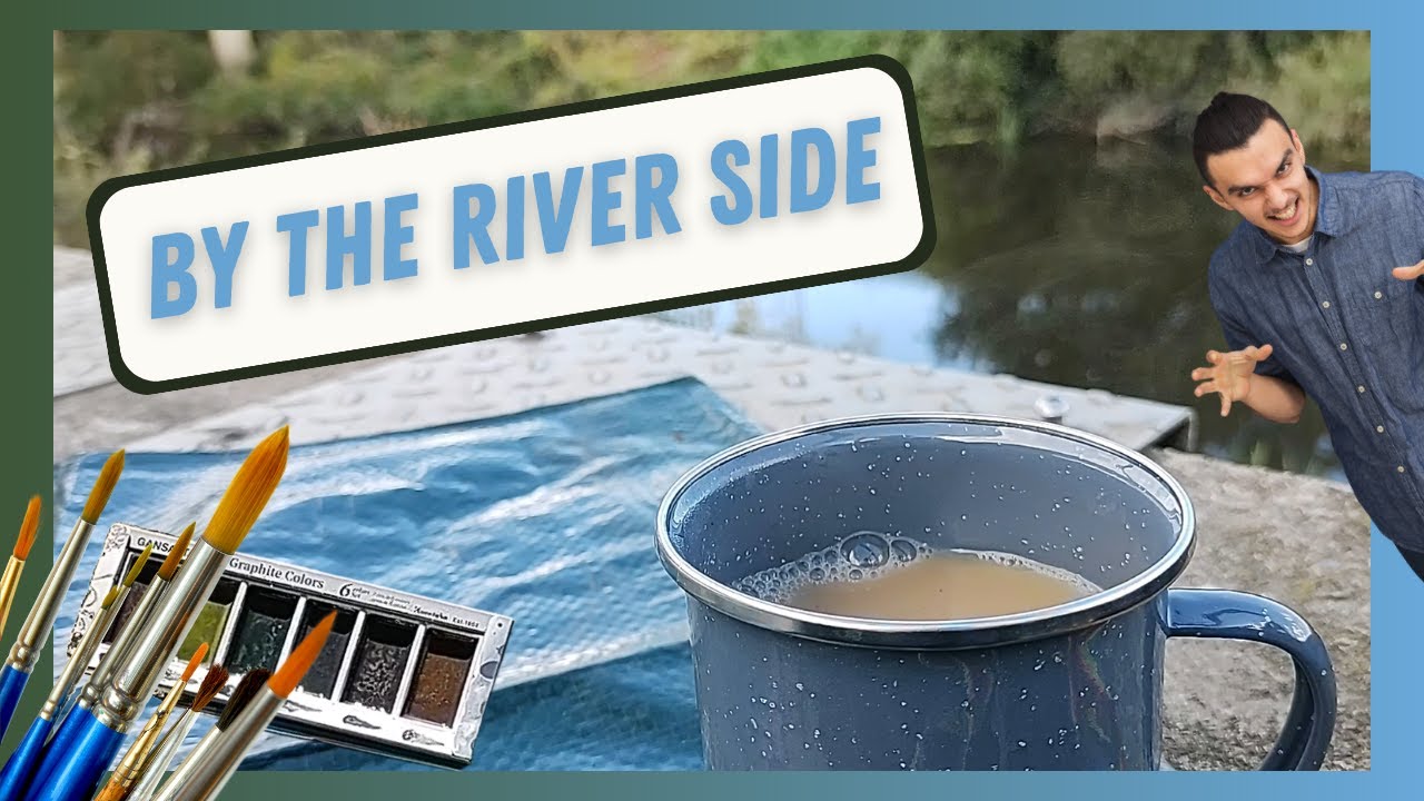 STRANGER DANGER while painting the river Don | Kuretake graphite + Neocolor 2