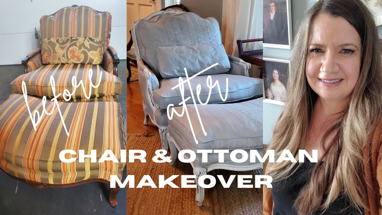I painted a chair & ottoman!! | Annie Sloan Chalk Paint Makeover | Painting Upholstery & Wood