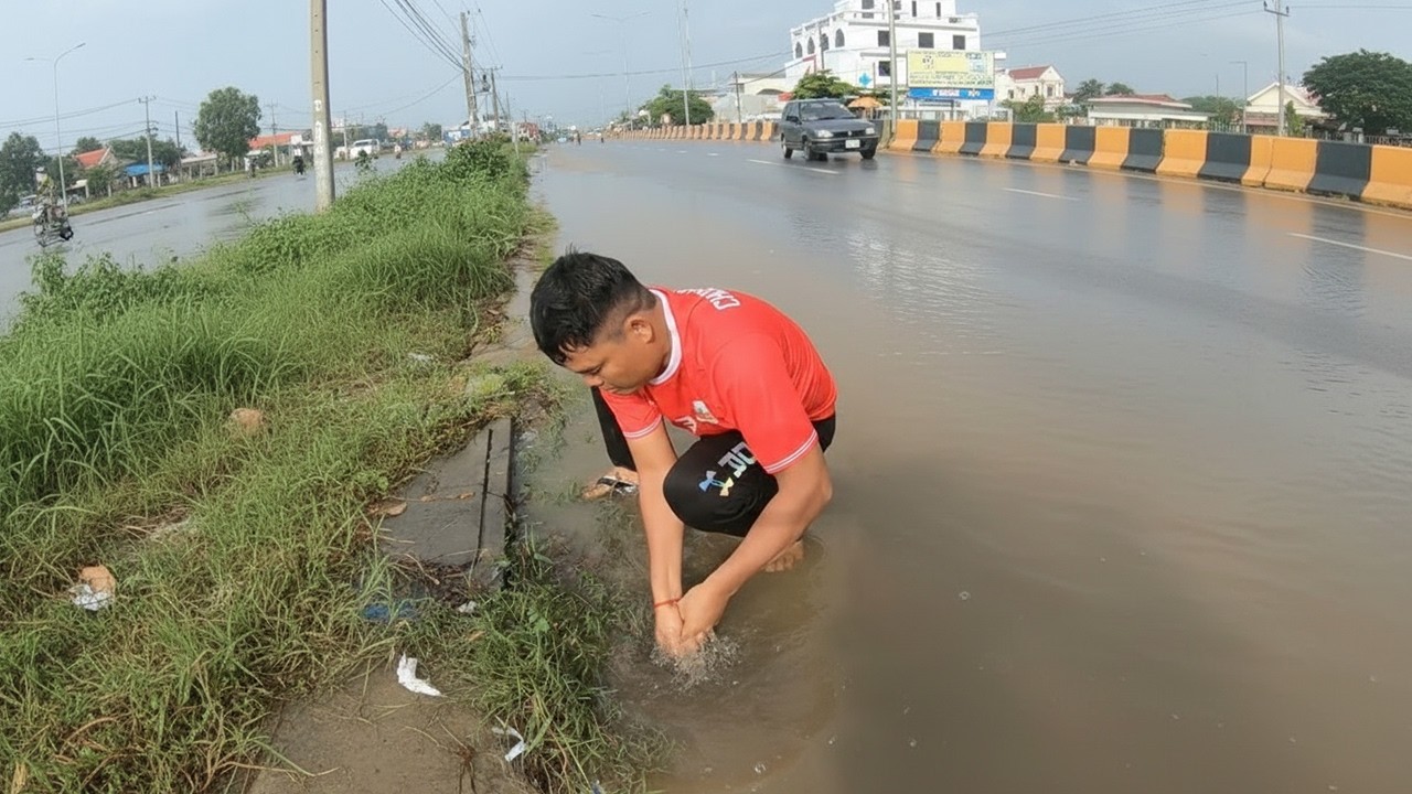 Let`s Clean Culvert On Street In City Prevent Flood Rain