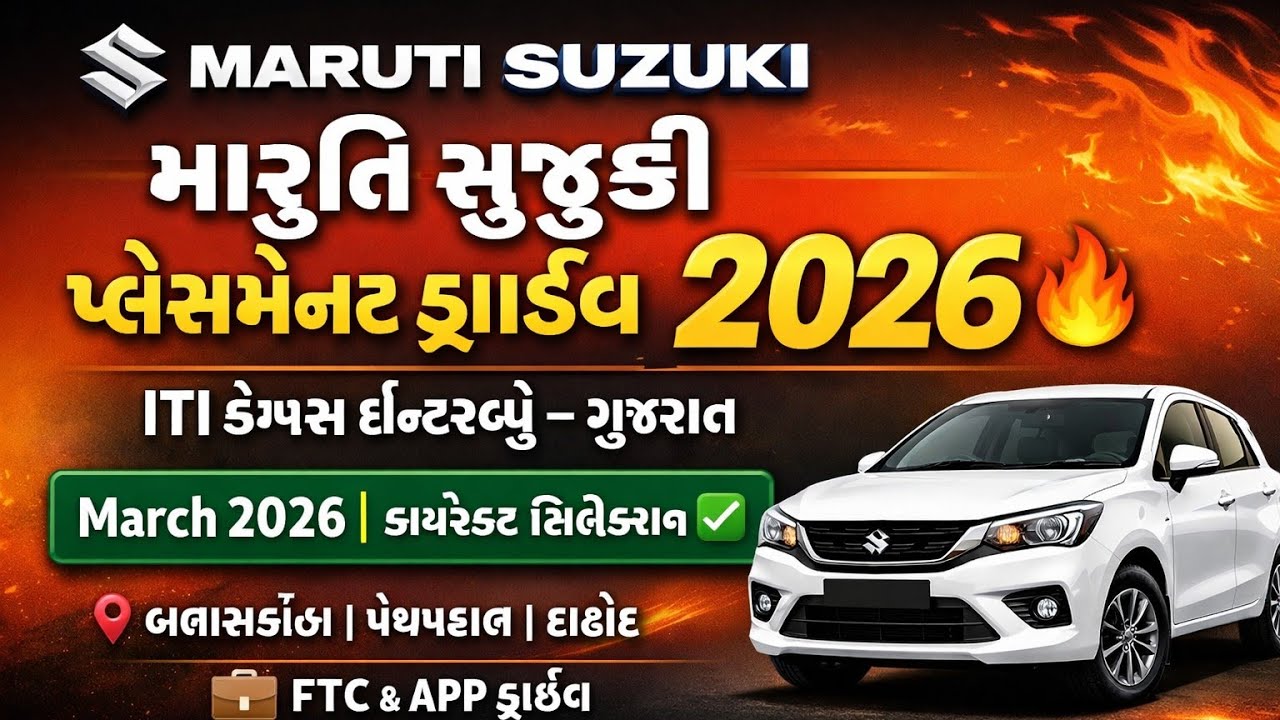 Maruti Suzuki Campus Placement Drive March 2026 Gujarat 📍 | ITI Interview Date & Location Details