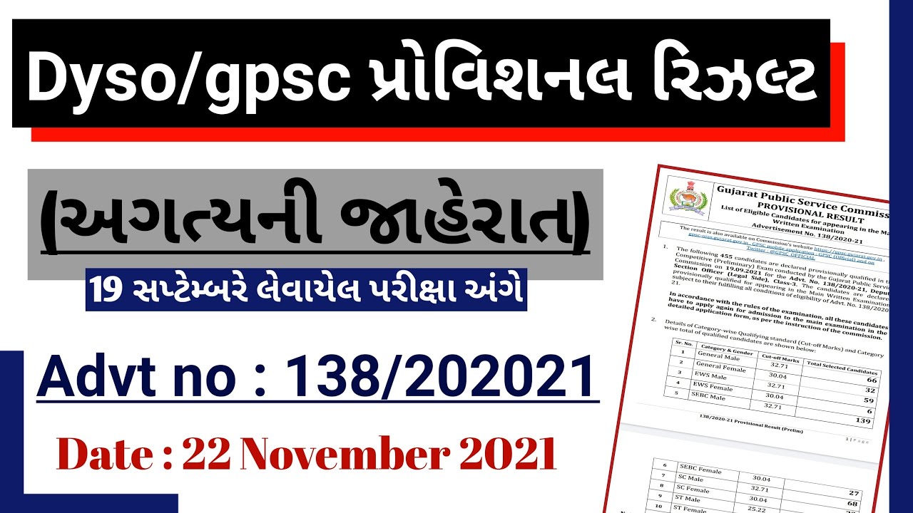 (Announced) gpsc dyso prelims result 2021 - This is the Big Update for GPSC dyso cut off & result