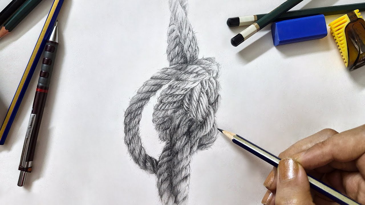 How To Draw A Rope Realistically With Graphite Pencils | Texture Drawing Tutorial