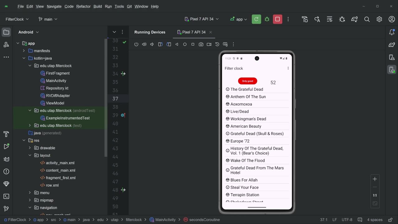 A demonstration of live data (FilterClock)