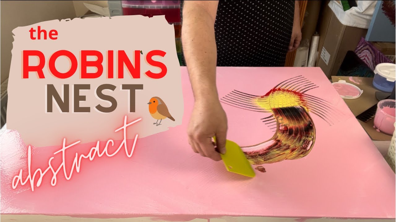 Robin in his Nest - using a Comb, Wedge & Brush - Abstract Fluid Art