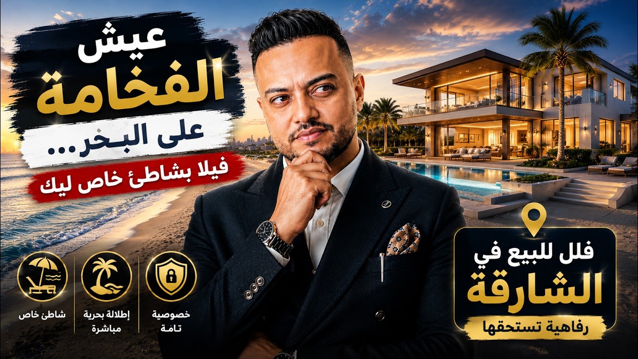 عيش الفخامة على البحر… فيلا بشاطئ خاص ليك | فلل للبيع في الشارقه