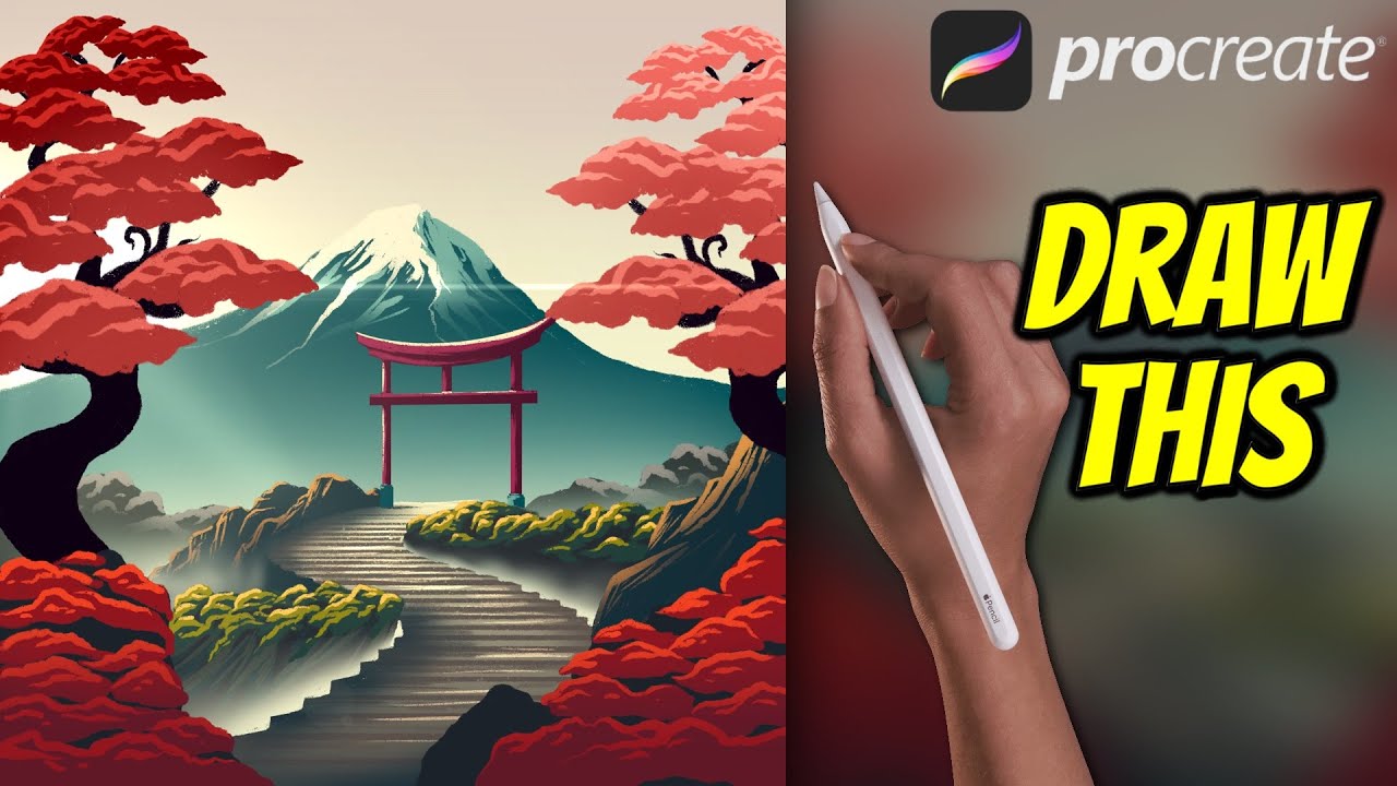 Japanese Hill Top Garden - Procreate tutorial 