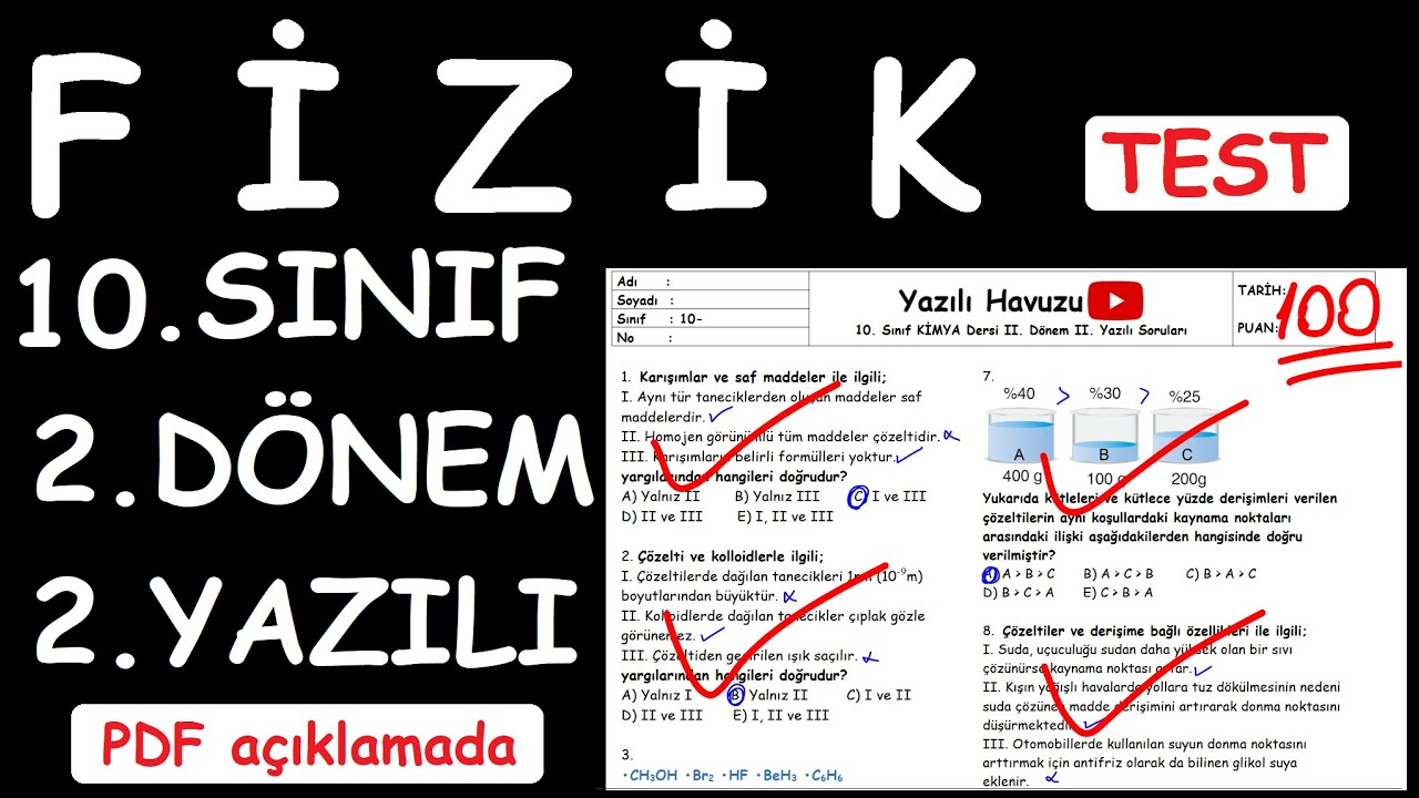 FİZİK 10. Sınıf 2. Dönem 2. Yazılı Soruları (test) Yazılıya hazırlık (Yazılı PDF si açıklamada) 2022