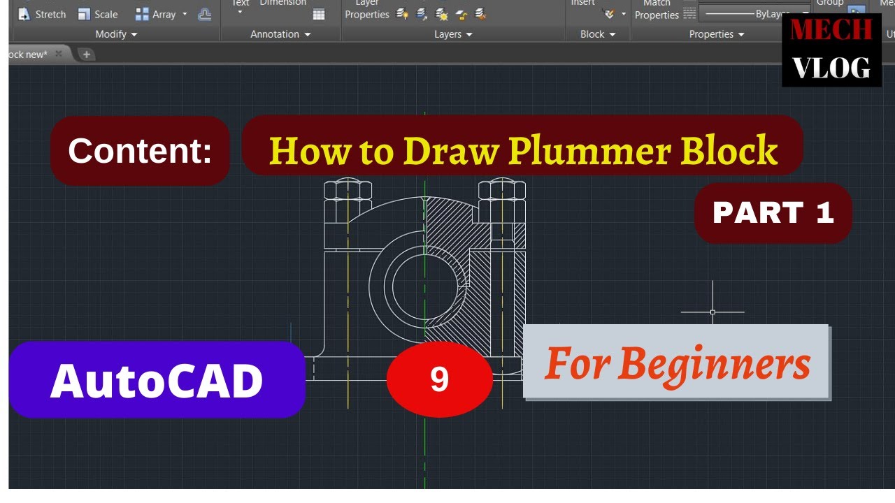 PLUMMER BLOCK 2D PART 1 MEL201 CAD LAB AUTOCAD MALAYALAM
