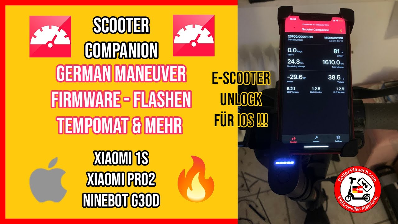 🔥 iOS E-SCOOTER HACK SCOOTER COMPANION - GERMAN MANEUVER & FLASH f&uuml;r XIAOMI 1S, PRO2, NINEBOT G30D