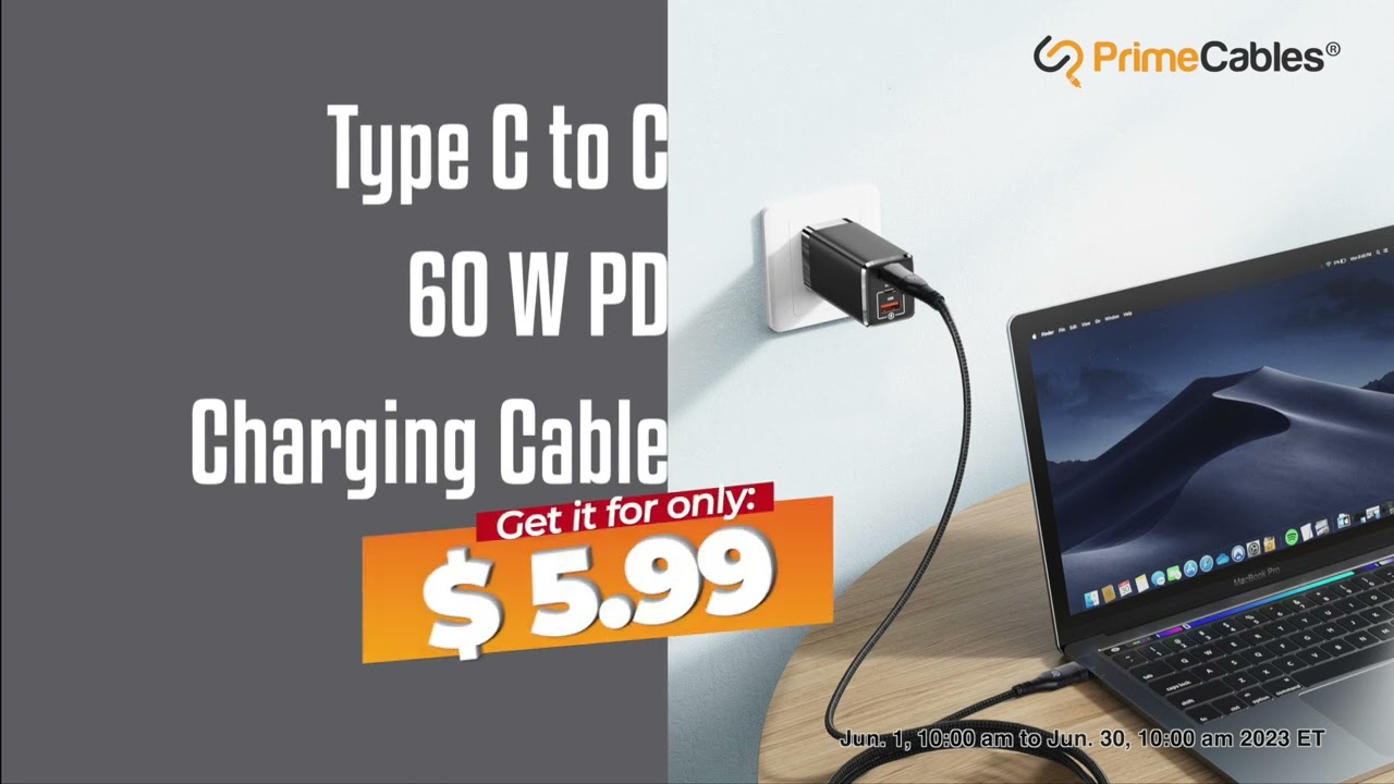 USB Type C to C Nylon Braided 60 W PD Charging Cable for Type-C Devices - PrimeCables&reg;