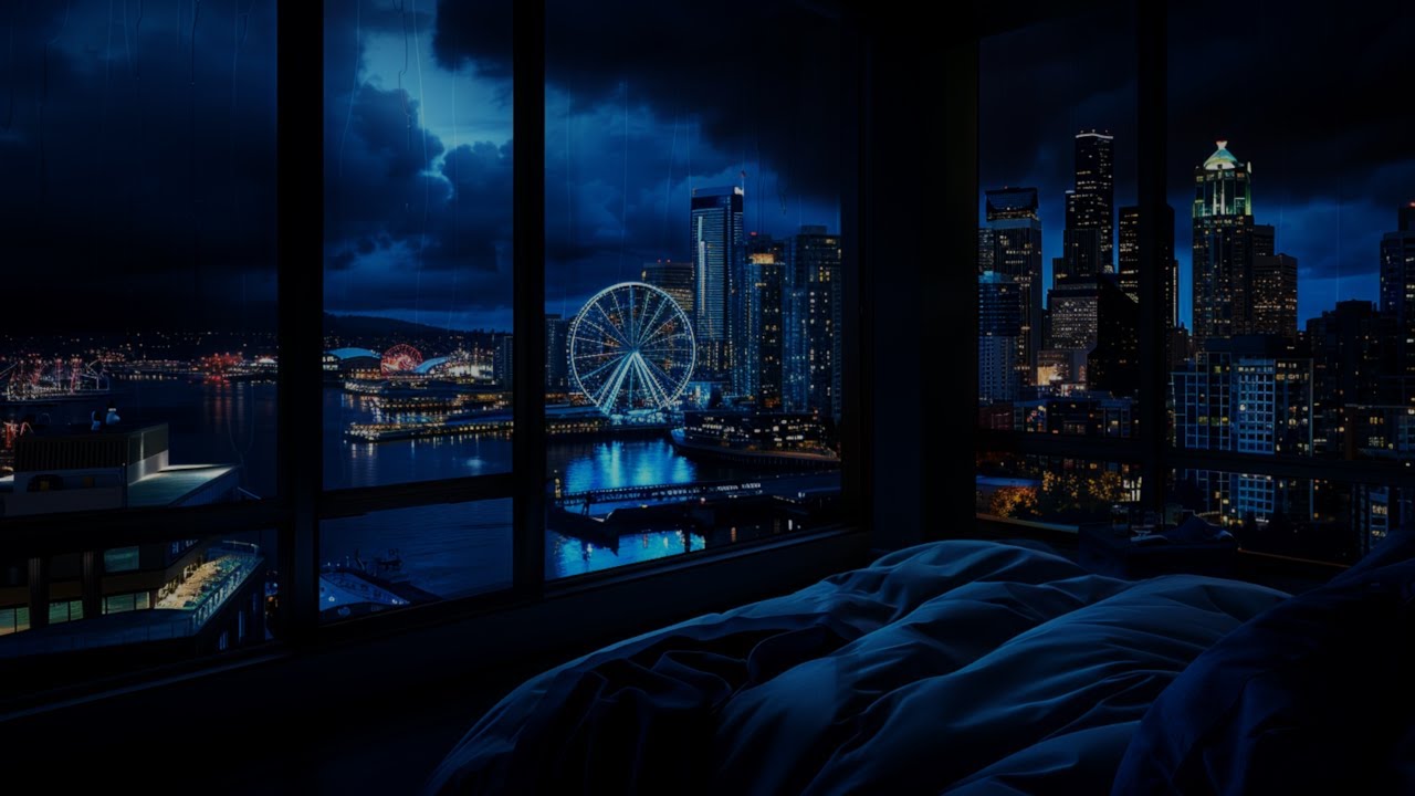 Seattle Harbor Rainy Night: Ambient Sleep | Meditation | ASMR
