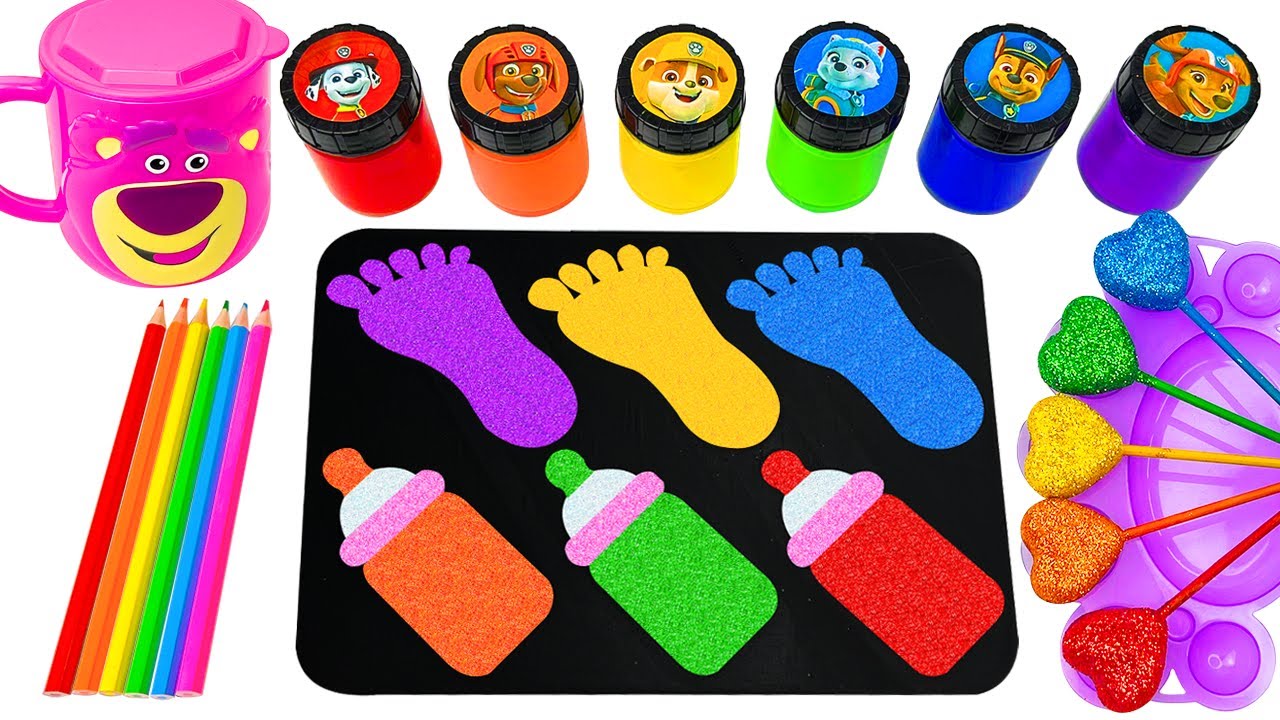 Satisfying Video l DIY How To Make BIG Oddly Rainbow Foot Bottle Glitter& PAW Patrol Paint ASMR