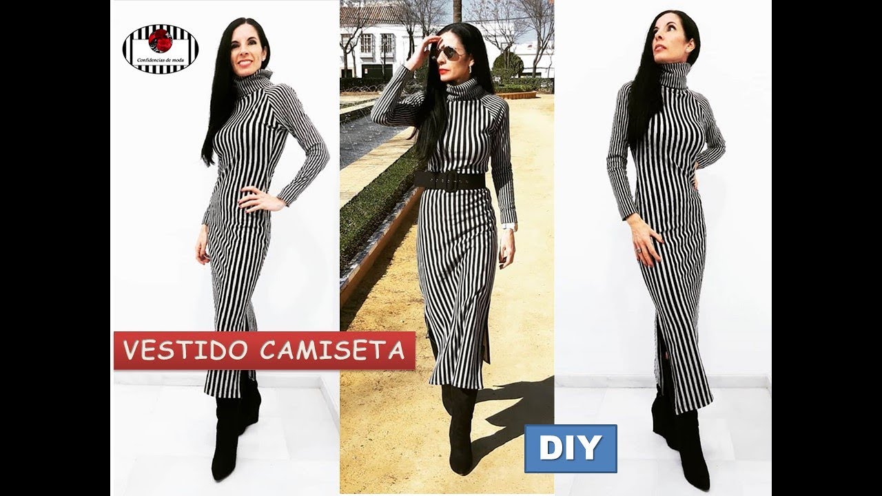 Cómo hacer un VESTIDO CAMISETA con CUELLO ALTO. DIY fácil. SIN PATRONES (sin moldes)