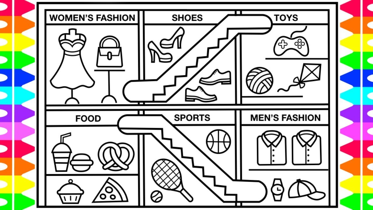 How to Draw a Shopping Mall for Kids 💚💖💙Shopping Mall Drawing | Shopping Mall Coloring Pages