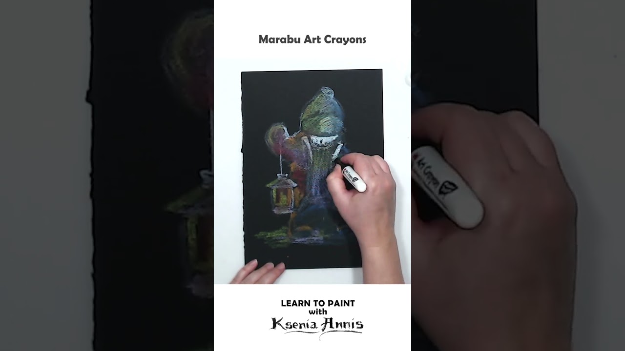 What to paint on black Van Gogh paper: snowman with Marabu Art Crayons