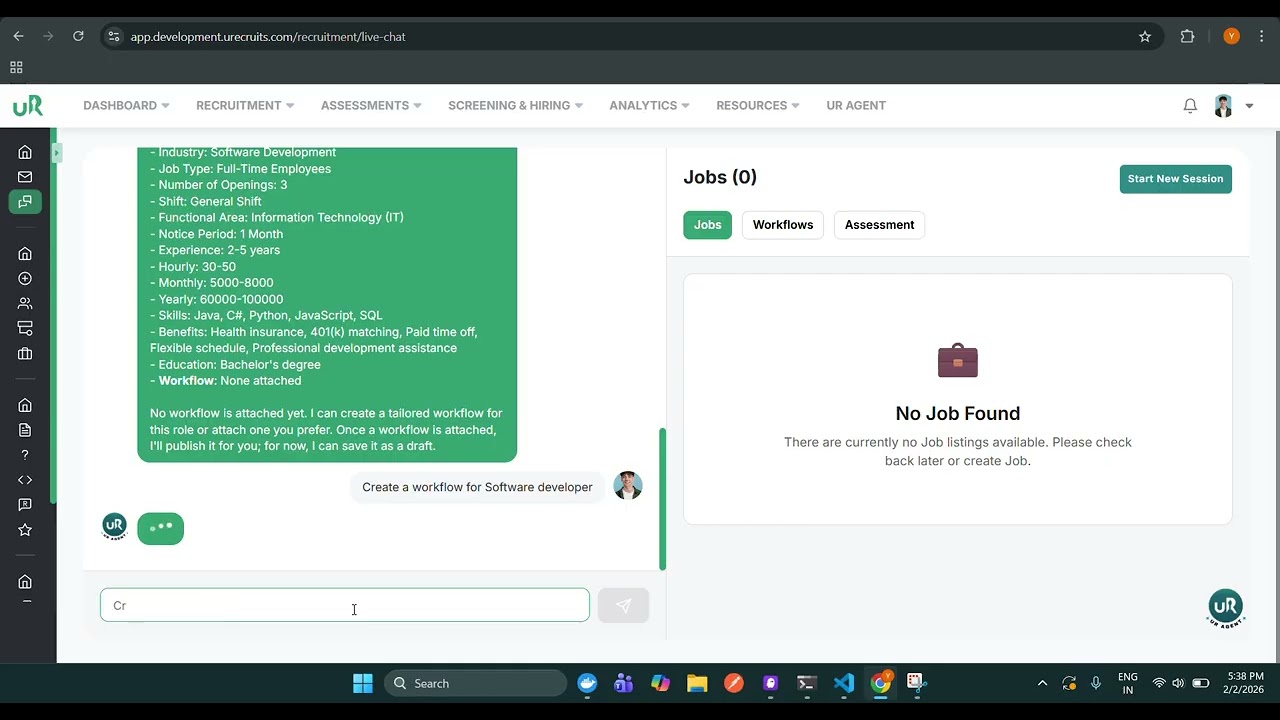 uR Agent - Jobs, Position workflow & Assessments
