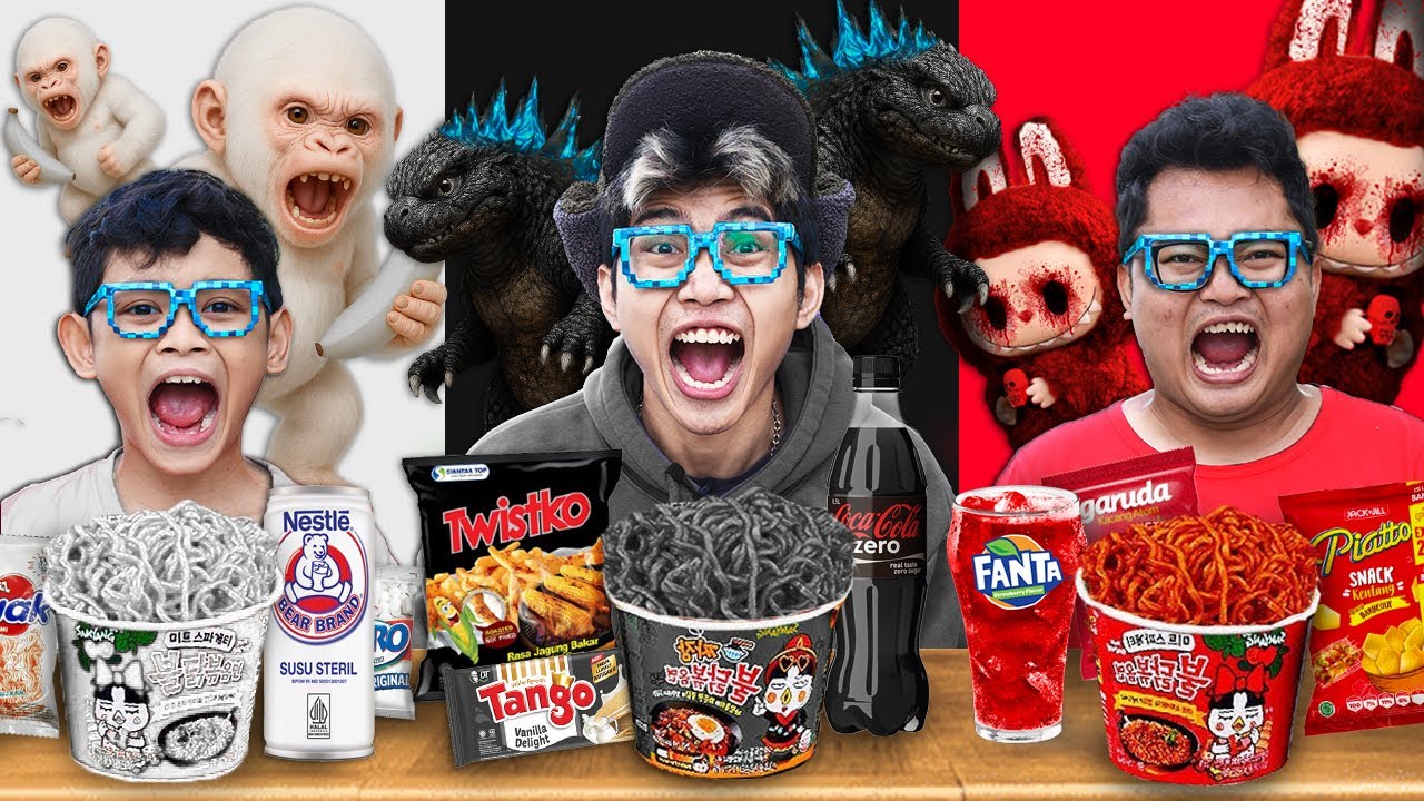 PILIH MAKANAN 1 WARNA, KARAKTER GODZILA VS KINGKONG VS LABUBU!!!