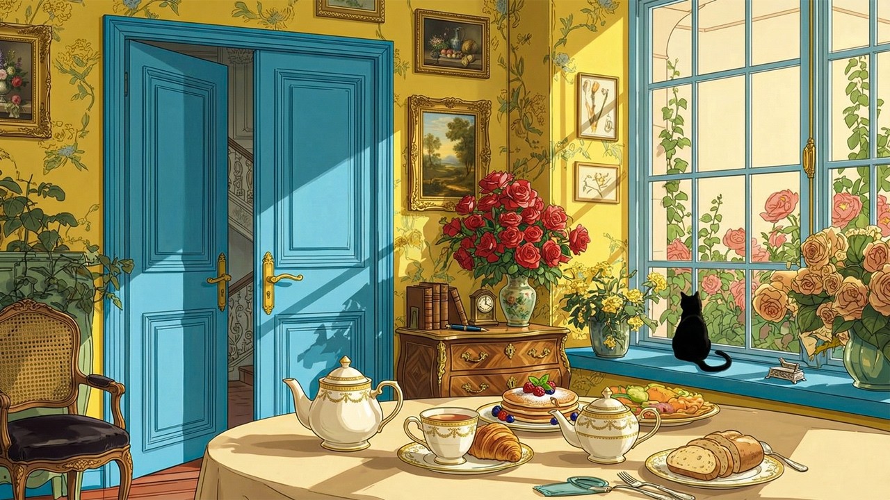 Classic Oldies 1940s Playing in Another Room while You Have Breakfast on a Sunny Spring Morning