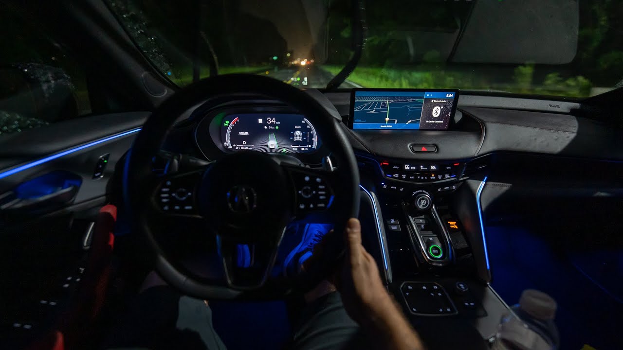 НОЧЬЮ: Acura TLX Type S 2024 года — Внутреннее и внешнее освещение, фары, ночная езда
