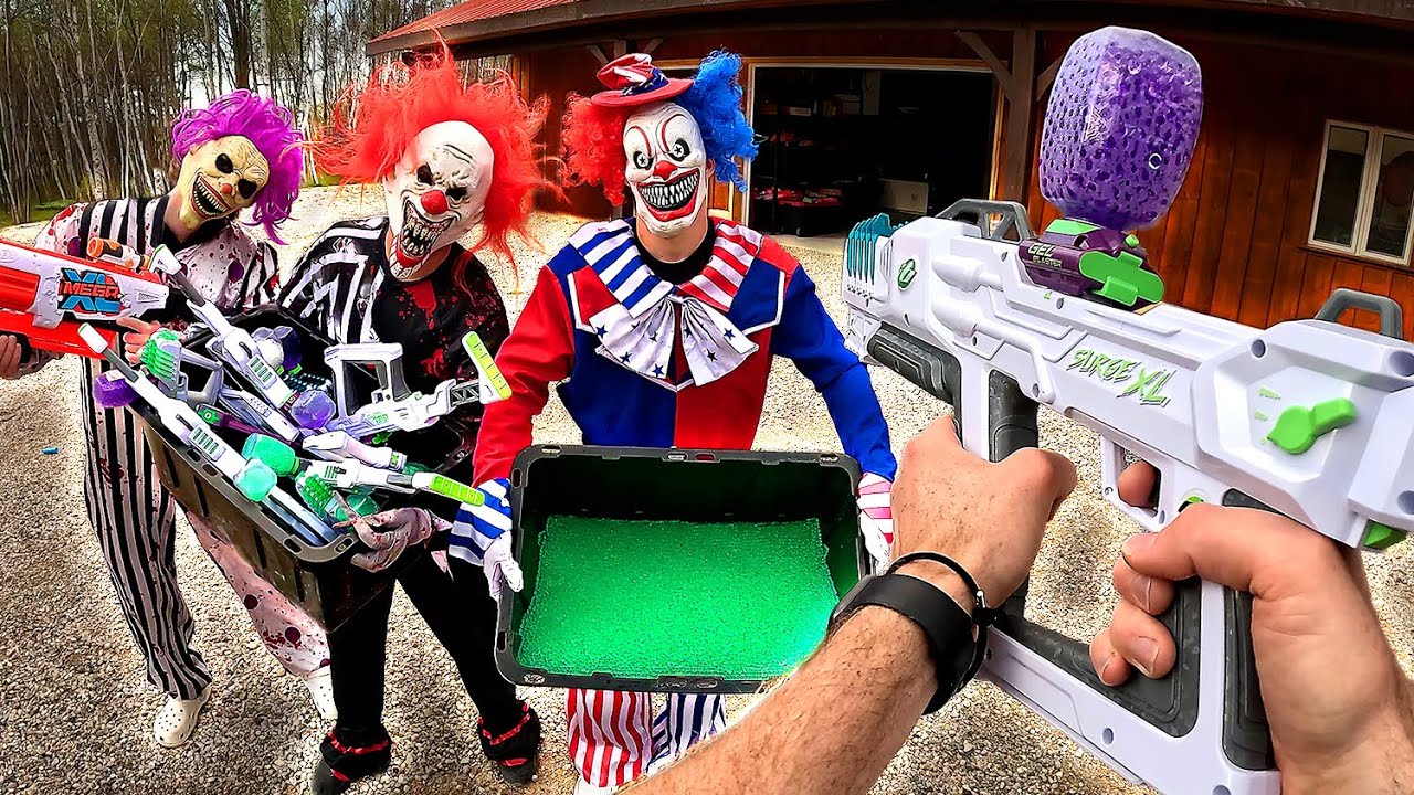 KILLER CLOWNS TRICK US AND STEAL THE GEL BLASTER ARSENAL!