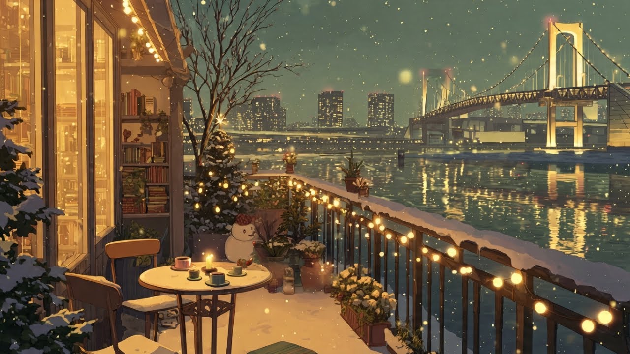Winter Café at Night 🎄 Cozy Christmas Lofi ☕ Chill Music & Reading | Lofi Cozy Coffee