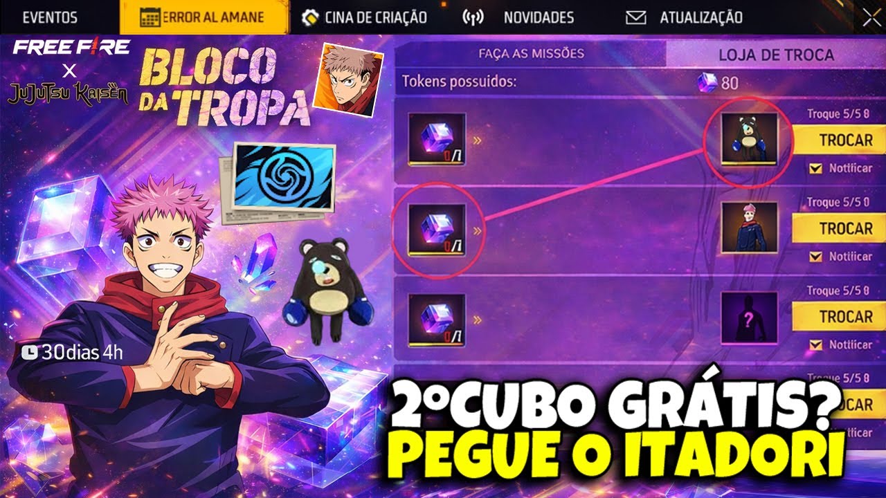CONFIRMADO!! PEGUE O ITADORI GR&Aacute;TIS, 2&ordm; CUBO, ATUALIZA&Ccedil;&Atilde;O 2026, EMOTE E MAIS - NOVIDADES FREE FIRE