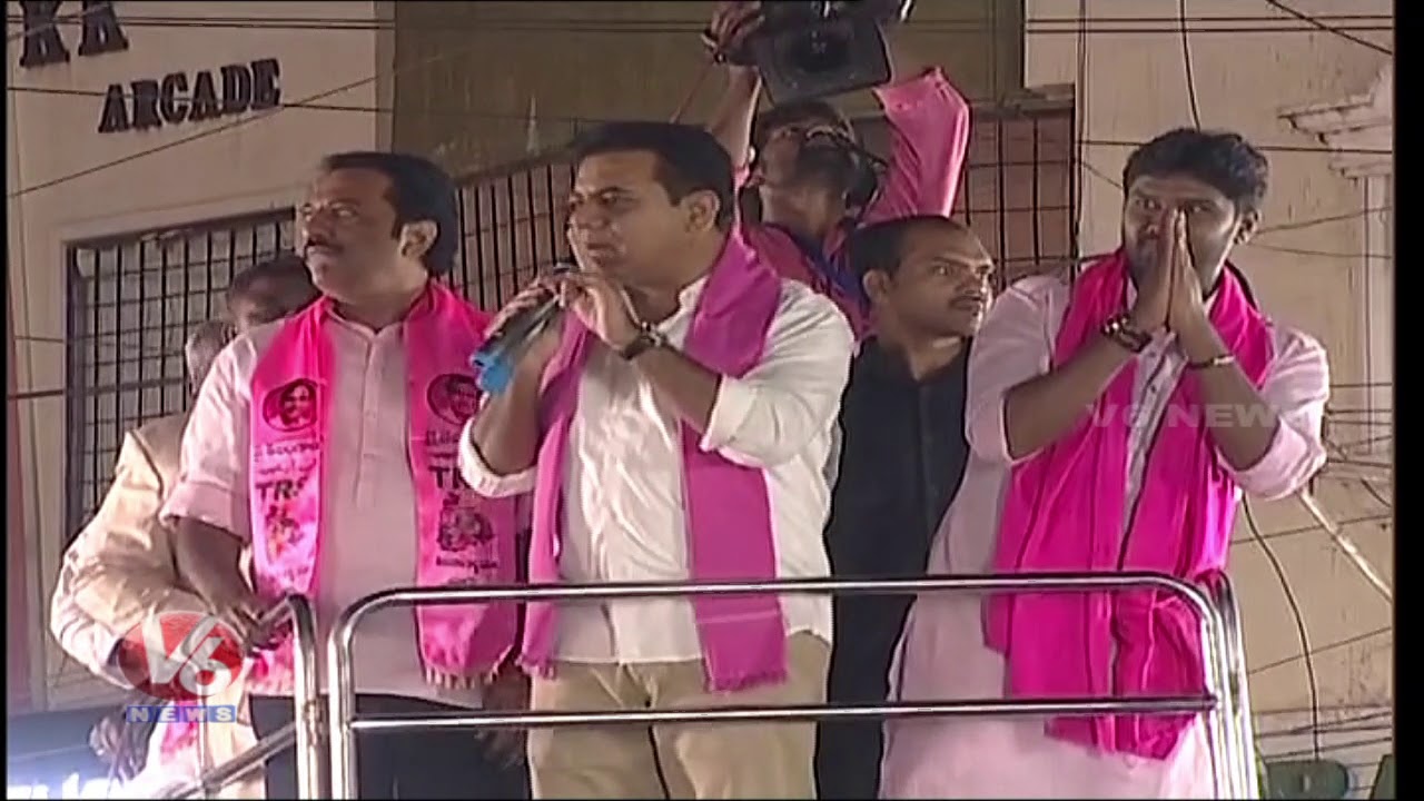 KTR Speech At TRS Election Campaign In Jubilee Hills | KTR Road Show | Parliament Elections | V6