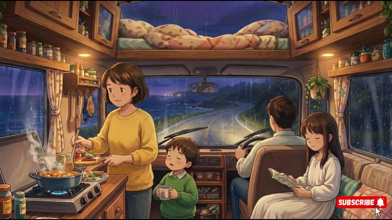 A Rainy Day in Our Mobile Home: Cozy Moments Together | Ghibli-Style Video